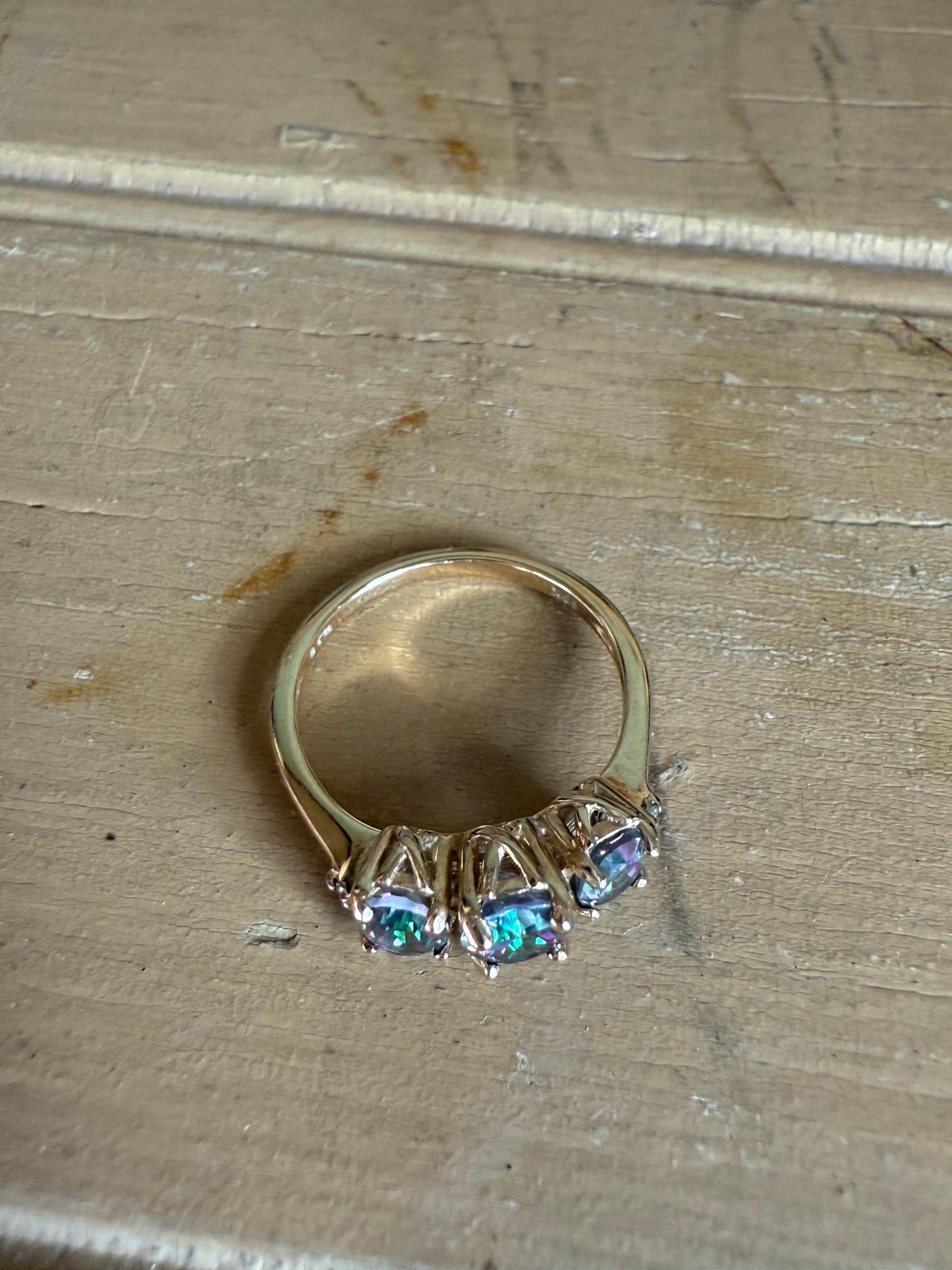 Vintage Three Oval Cut Mystic Topaz 10K Yellow Gold Ring