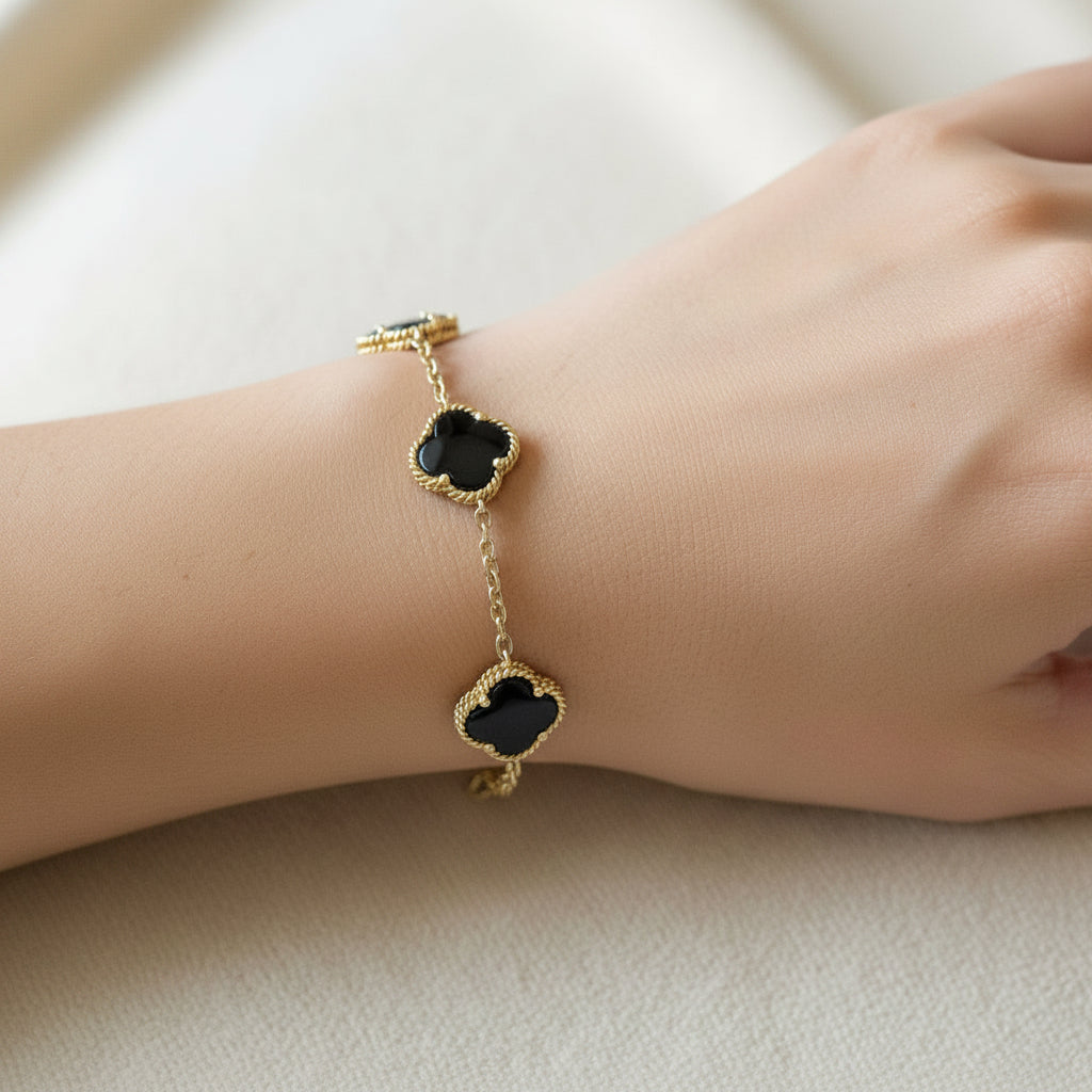 14K Yellow Gold Double Sided Alhambra Onyx Link Bracelet