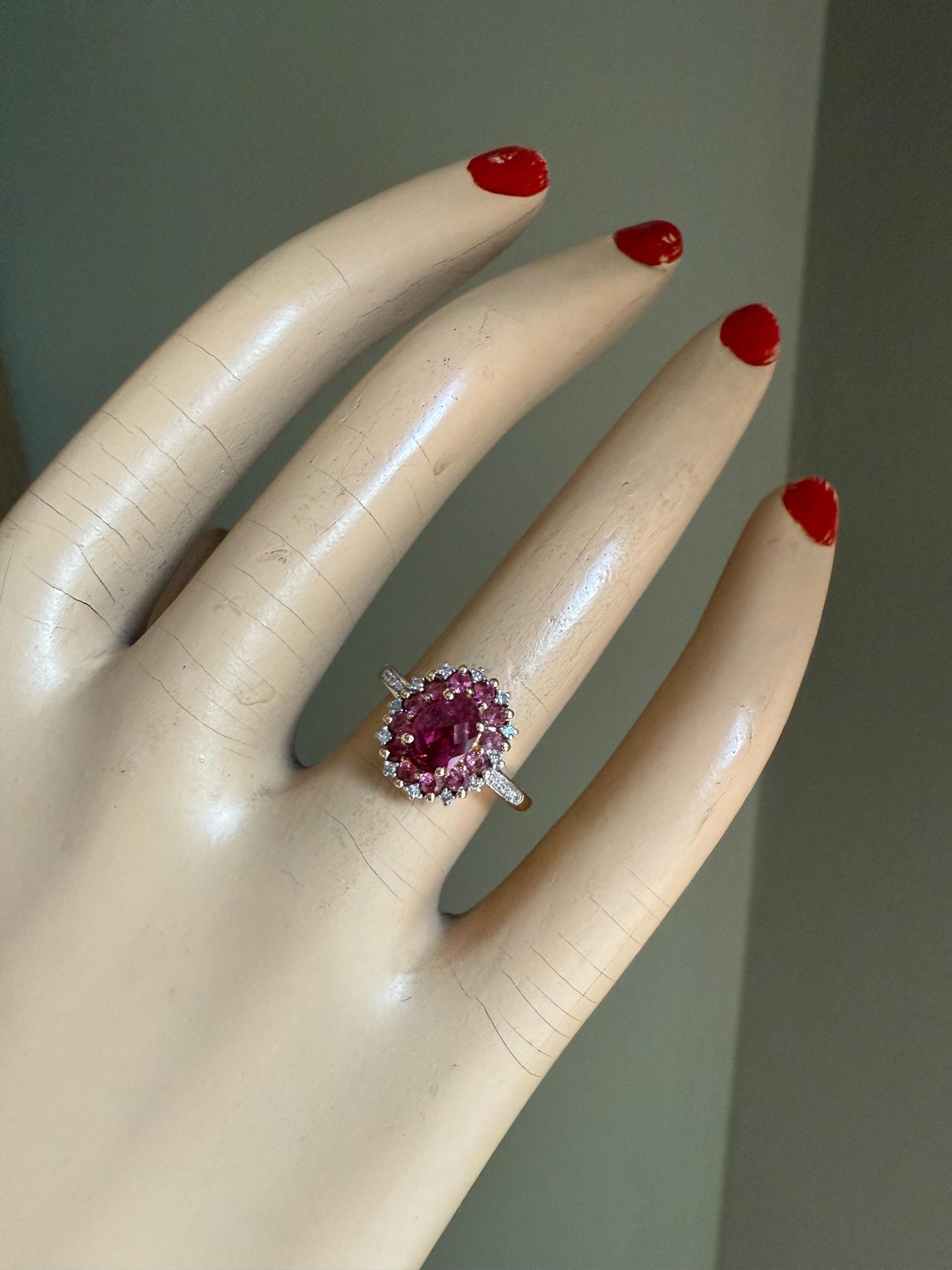 14K Yellow and White Gold Checkerboard Cut Pink Tourmaline with Accent Diamonds