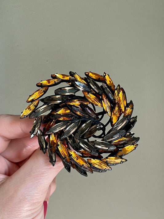 Chunky Vintage Austria Jappaned Citrine & Topaz Color Brooch Earrings