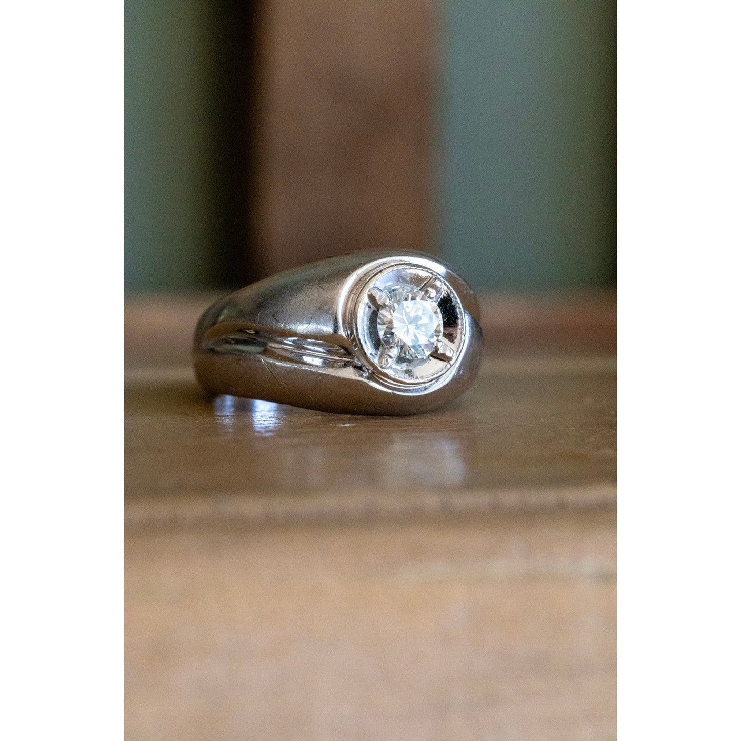 1950's Mid 20th Century 14K White Gold Approx. .50 ct Natural Round Brilliant Cut Diamond Ring