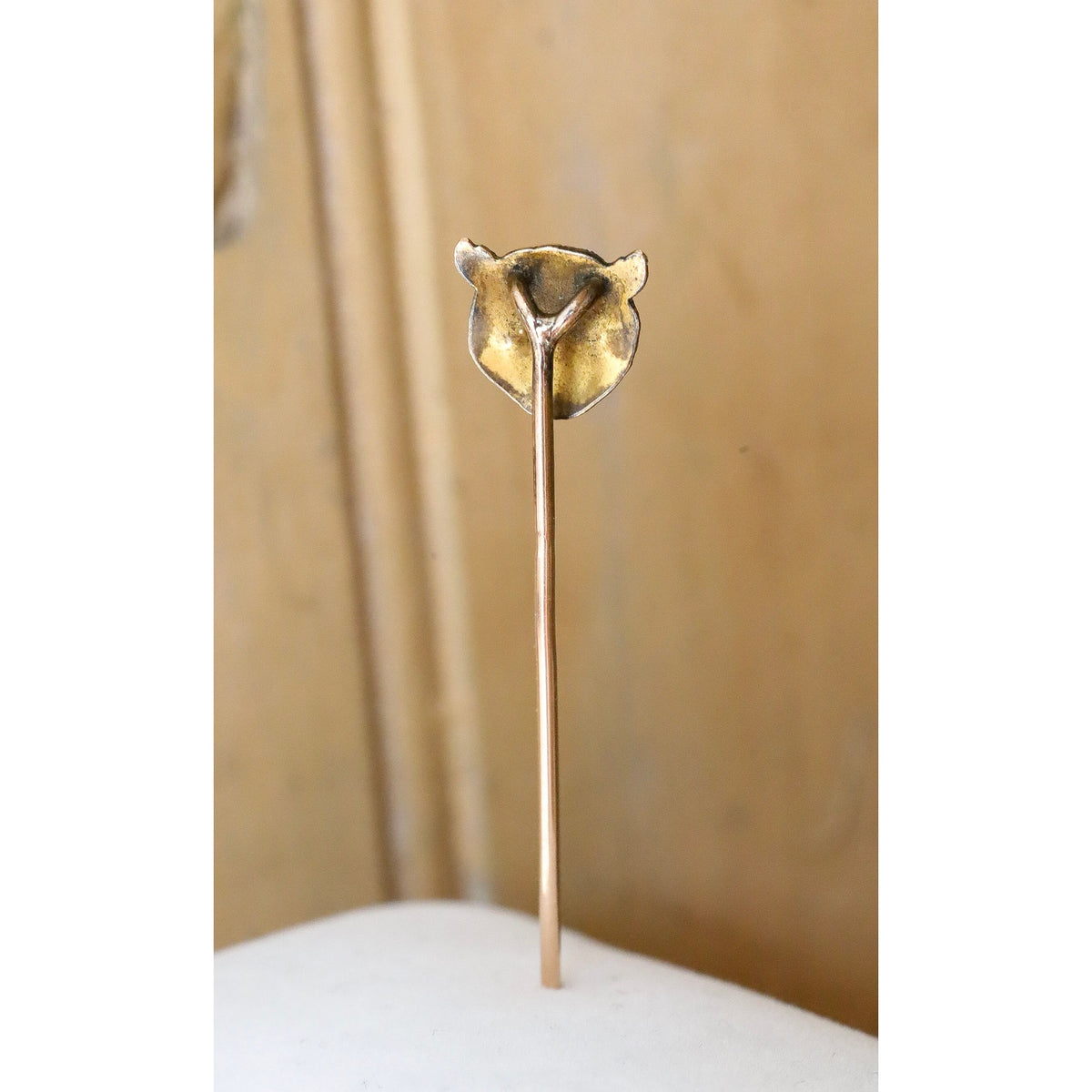 Antique Victorian 9- 10K Owl Stickpin with Bohemian Cut Garnet Eyes