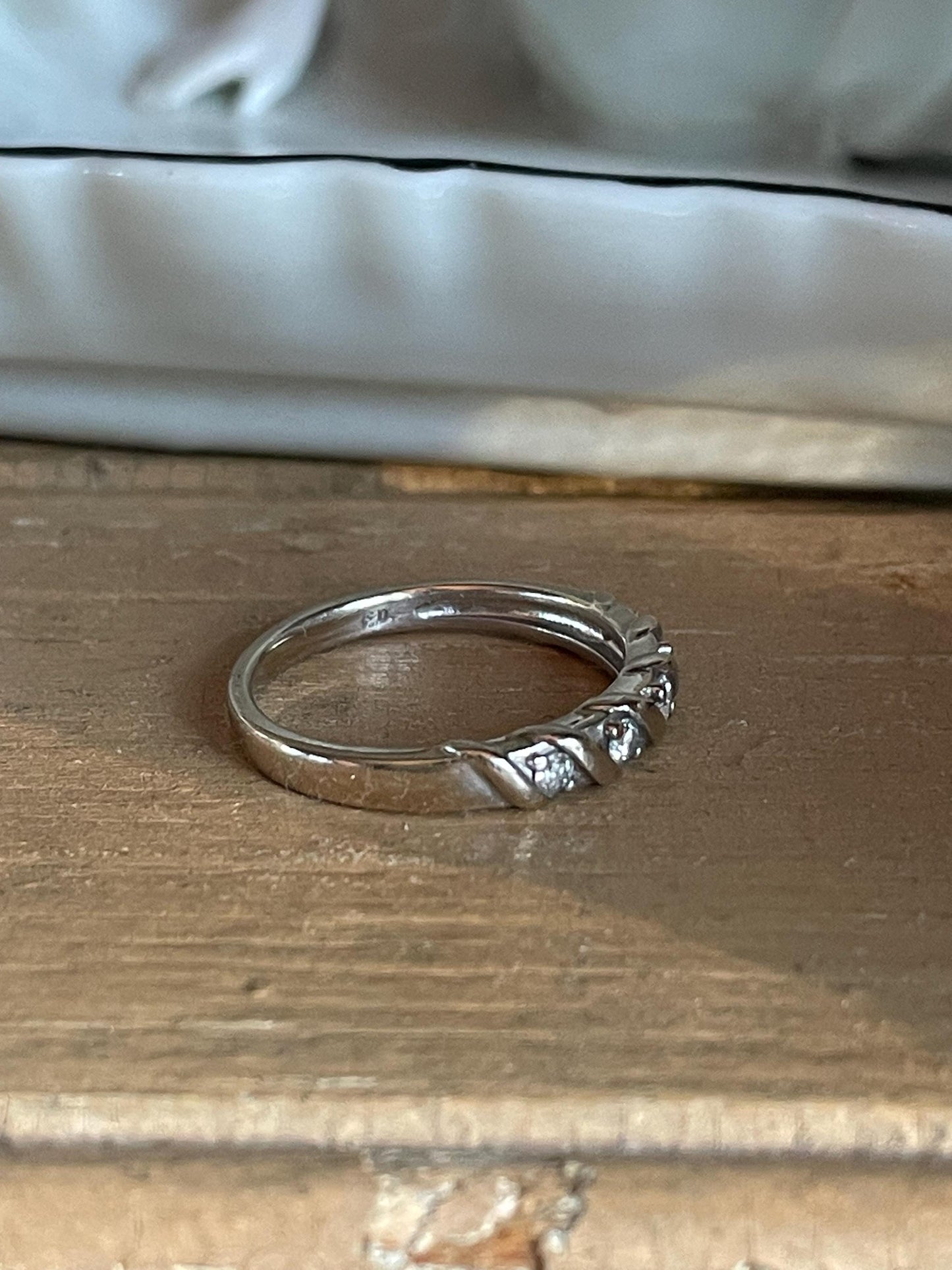 10K Yellow and White Gold Diamond Swirl Band / Stacking Ring