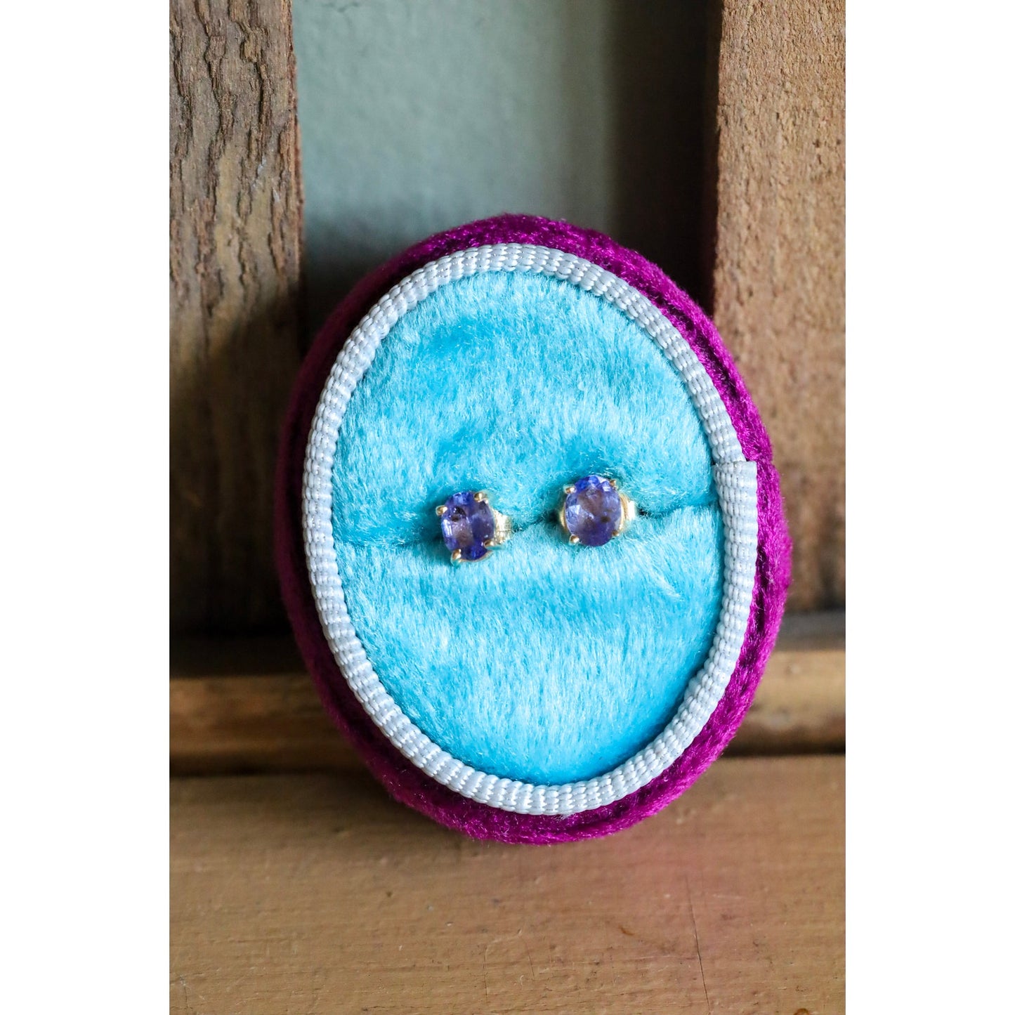 14K Yellow Gold Oval Tanzanite Gemstone Stud Earrings