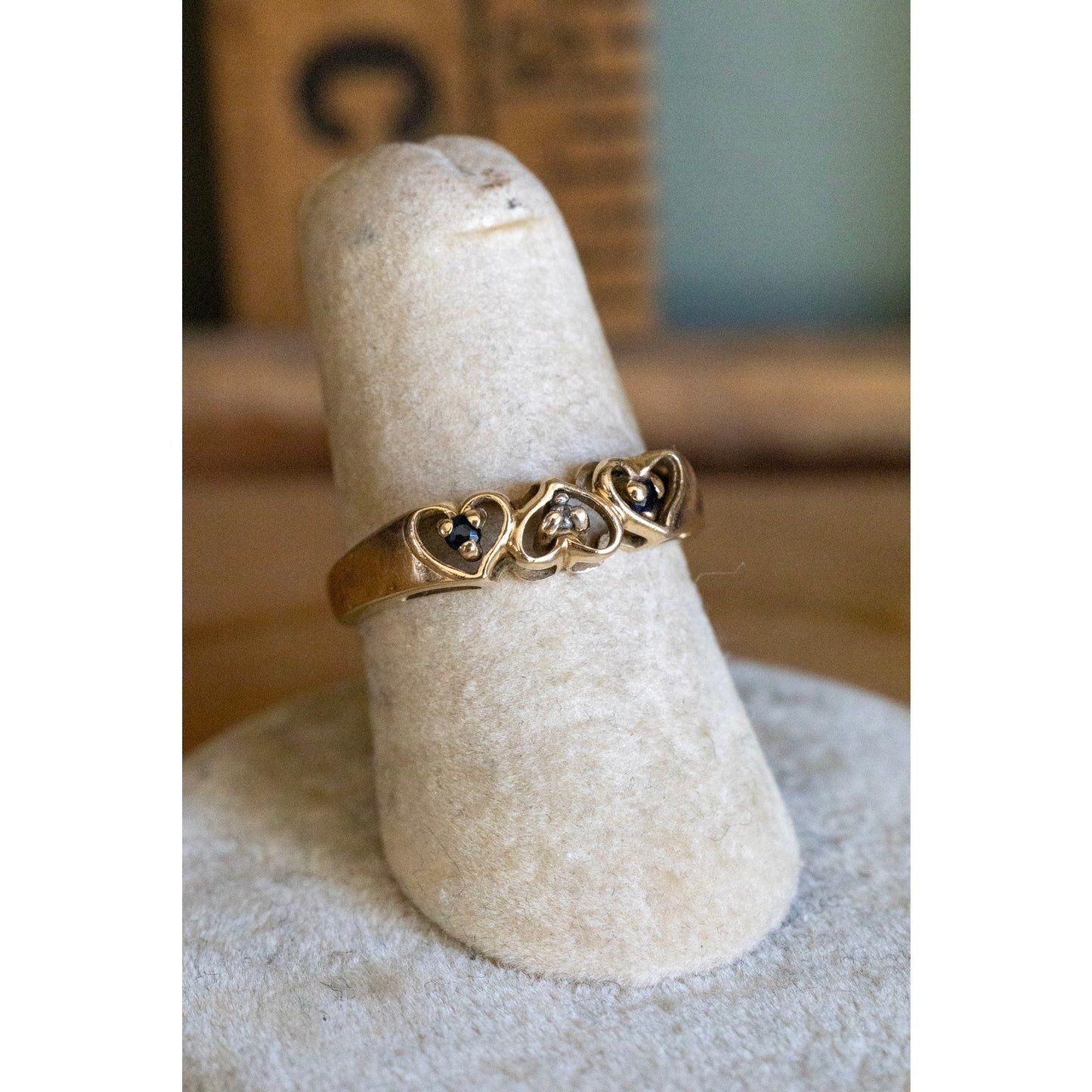 Vintage 10K Yellow Gold Heart Band Set with Sapphire and Diamond