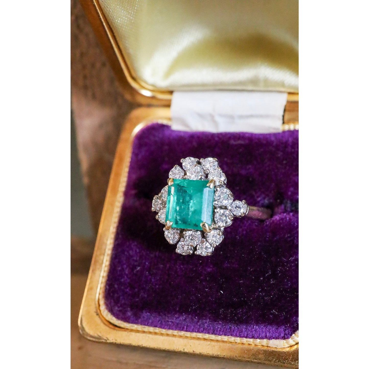 Vintage 18K Yellow Gold Custom Designed Natural Emerald and Diamond Ring
