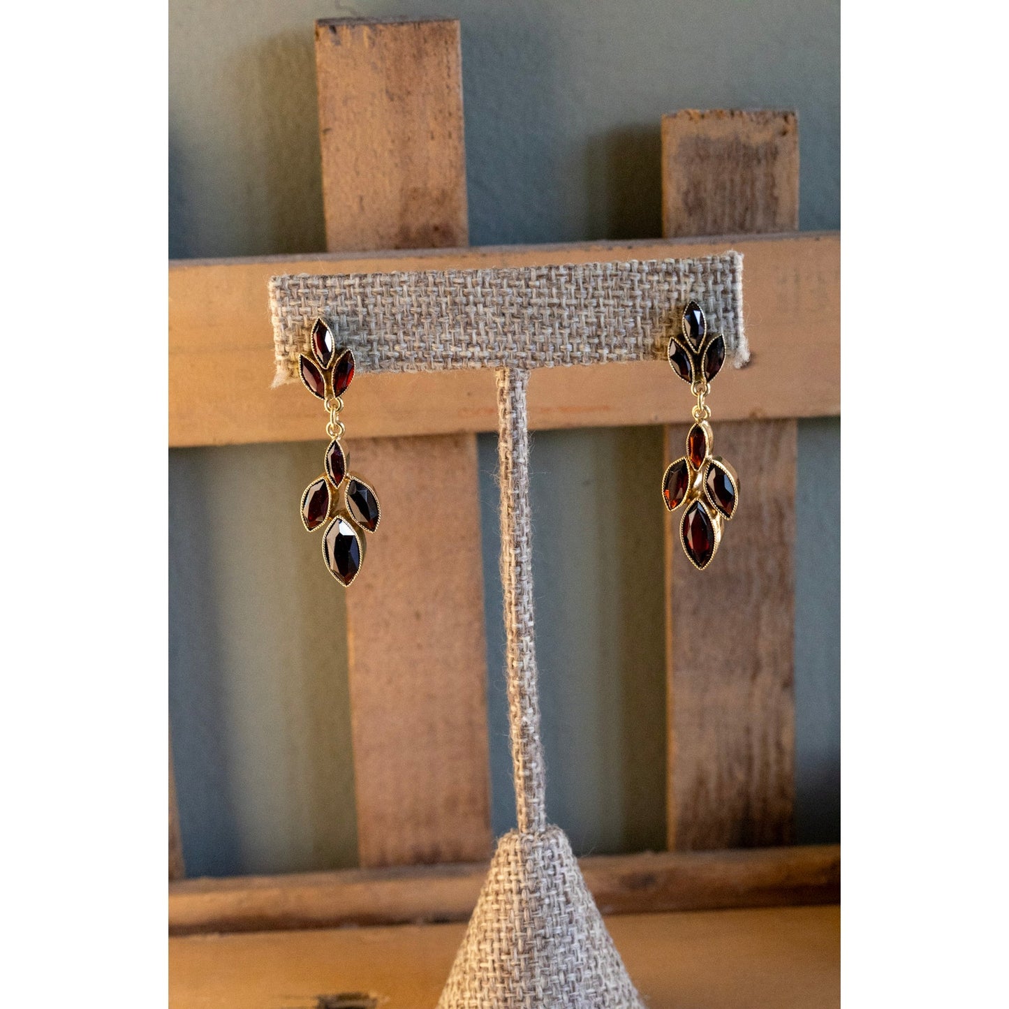 A Vintage Pair of 14K Yellow Gold Marquis Cut Garnet Dangle Earrings
