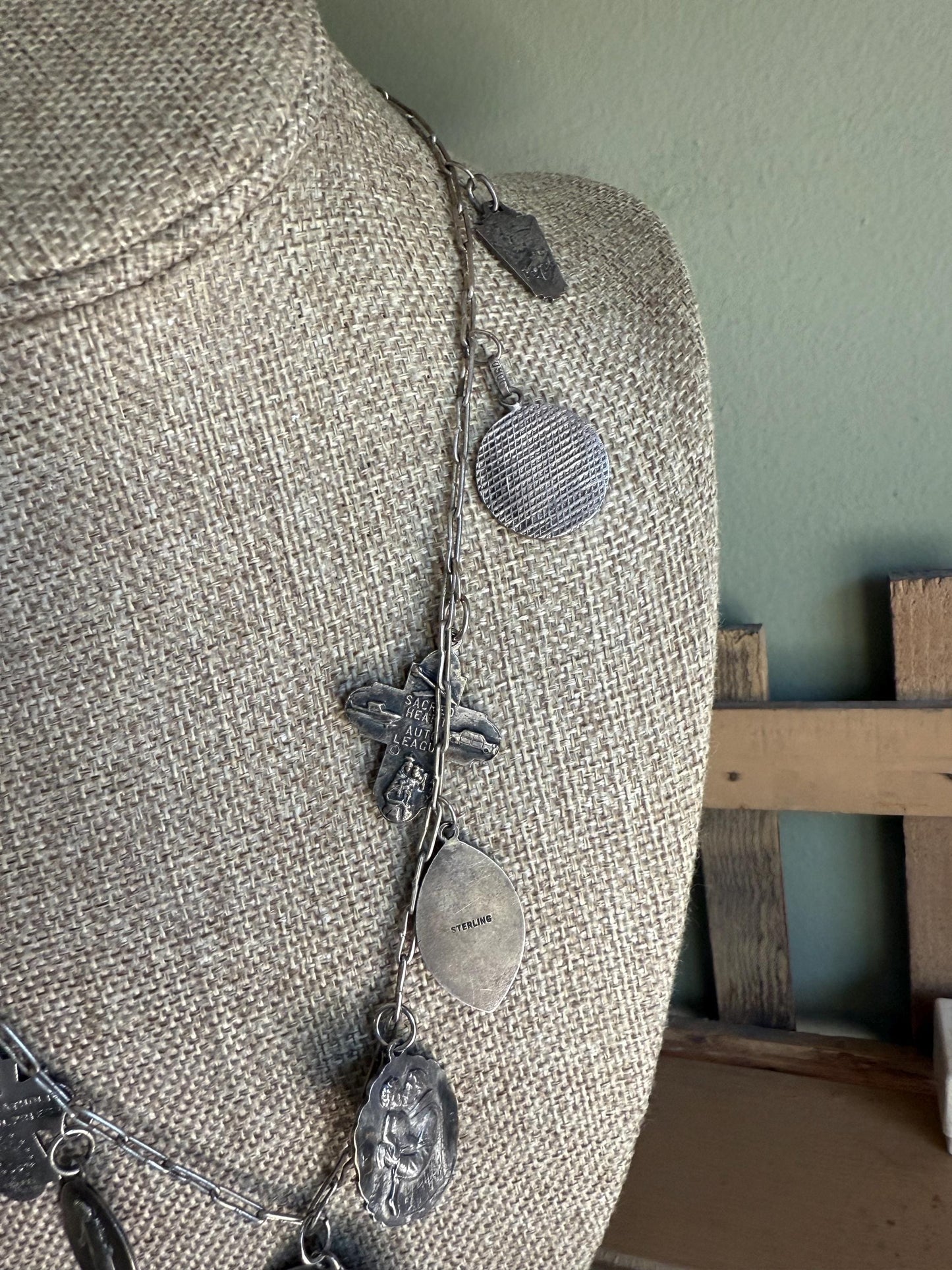 Vintage/Antique Collection of Religious Medallions Charms on Original Chain