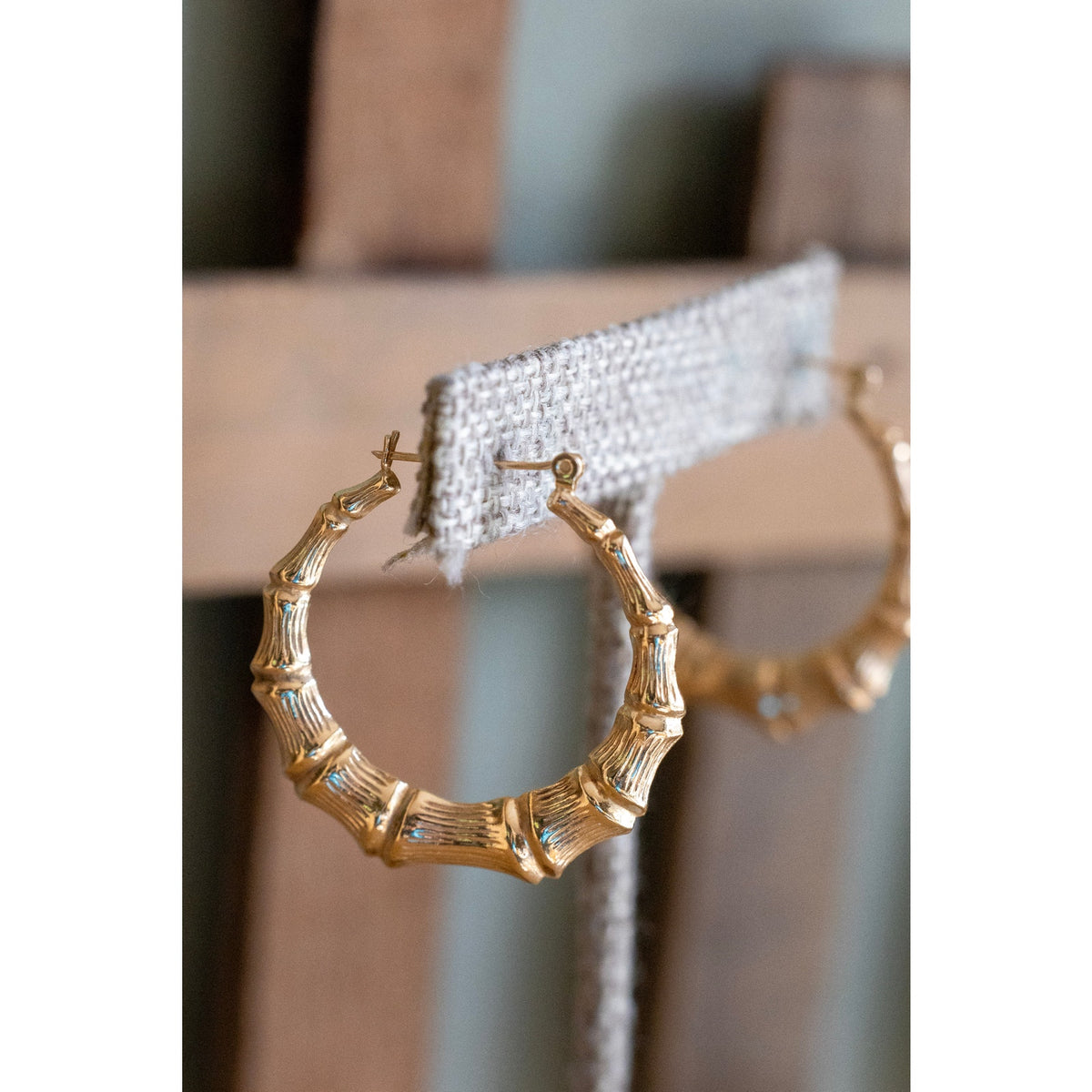 Vintage Large 14K Yellow gold Bamboo Round Hoops