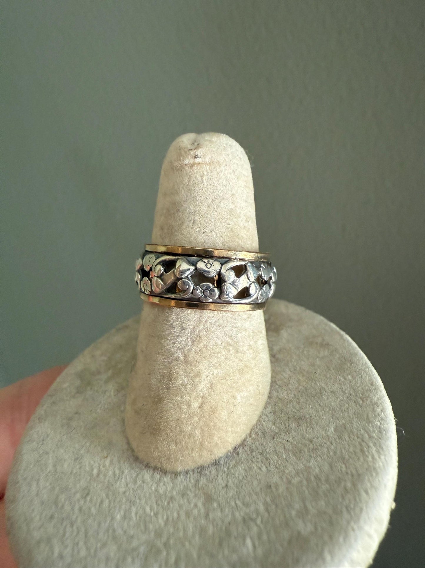 C1940 Vintage Sterling and Gold Sweetheart Floral Eternity Band