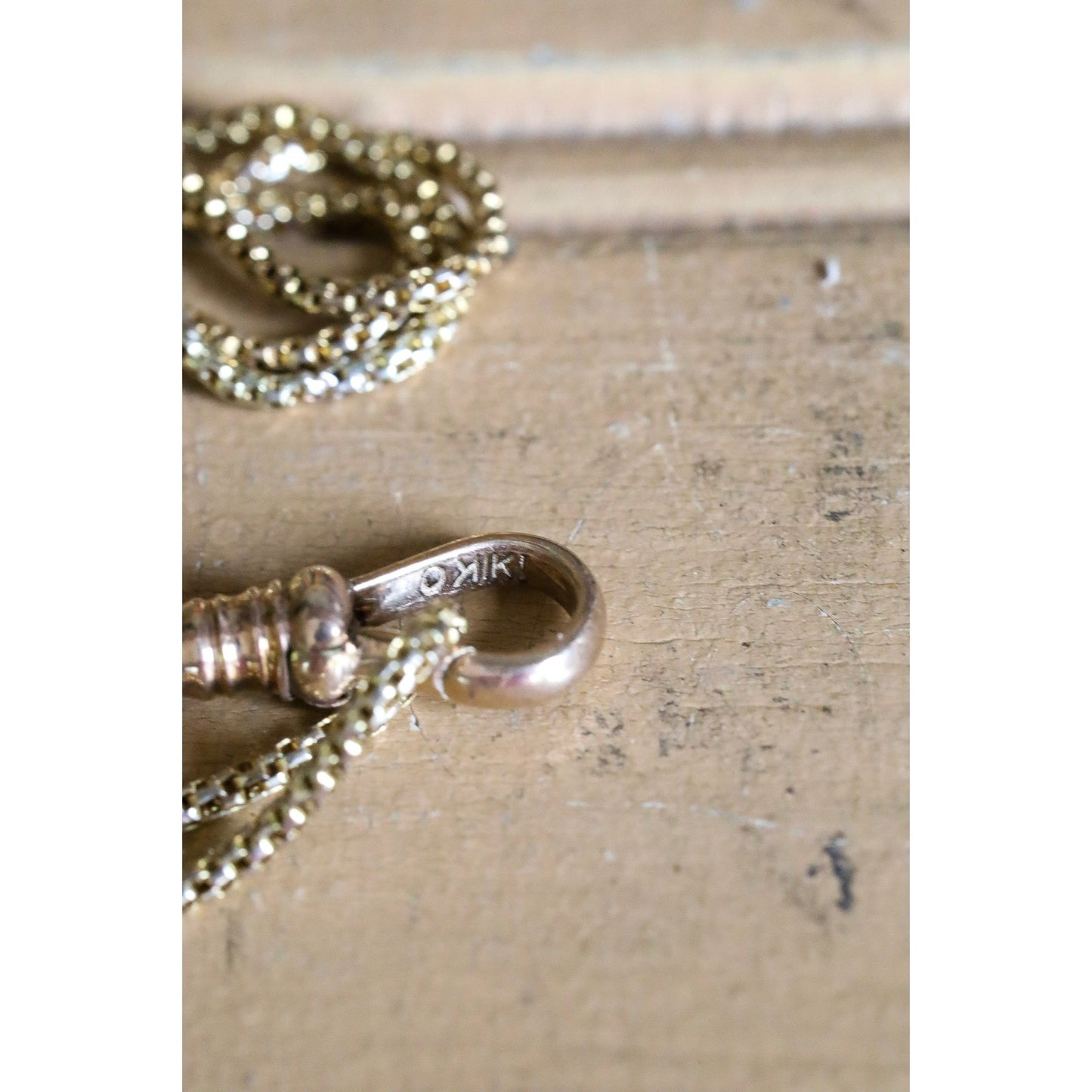 Victorian Watch Chain with Tri-color 10K Gold Slide and 10K Gold Dog Clip