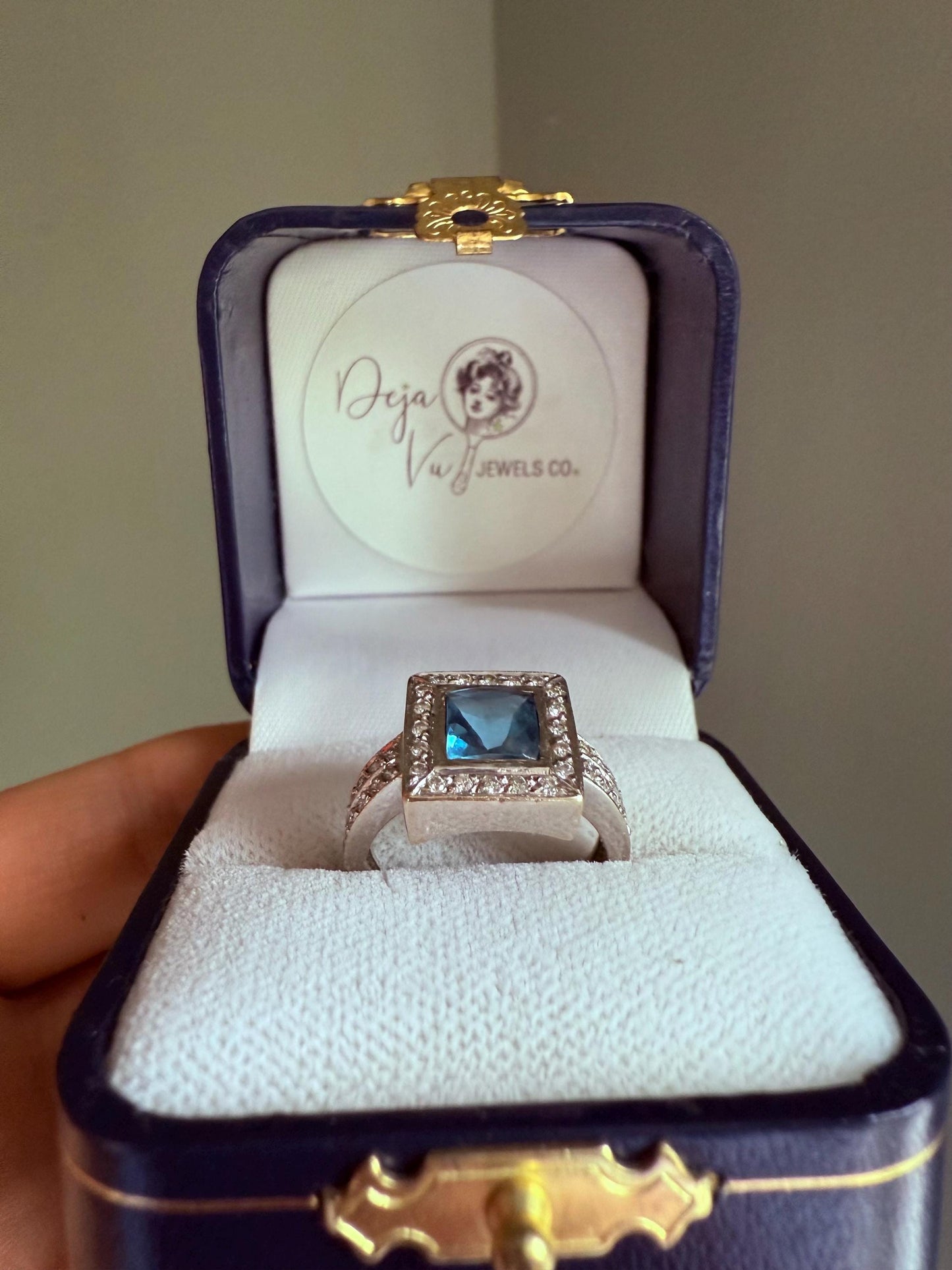 19K White Gold European Made Topaz Diamond Ring