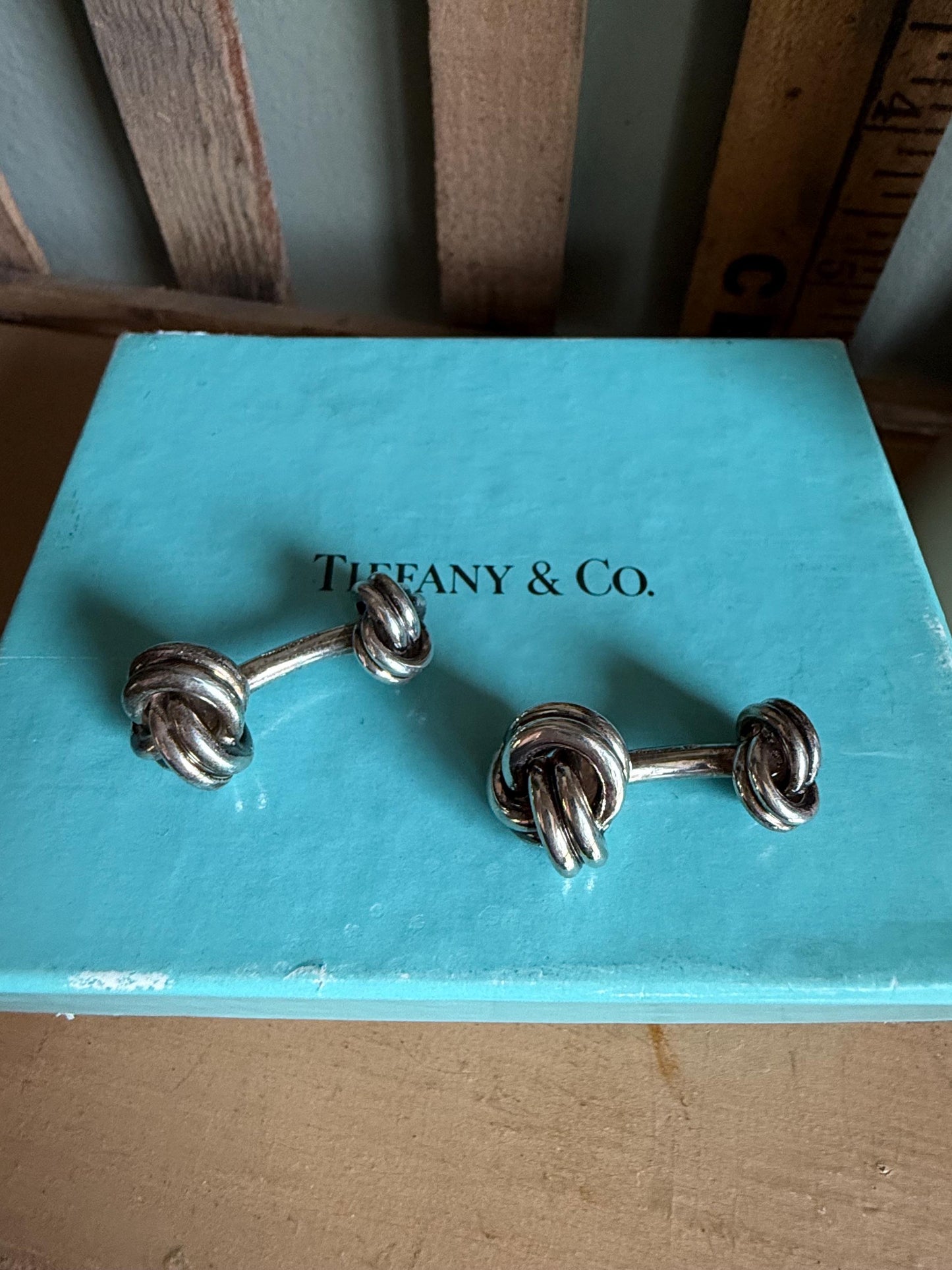 Authentic Vintage Tiffany & Co Double Knot Sterling Silver Cufflinks in Box and Pouch