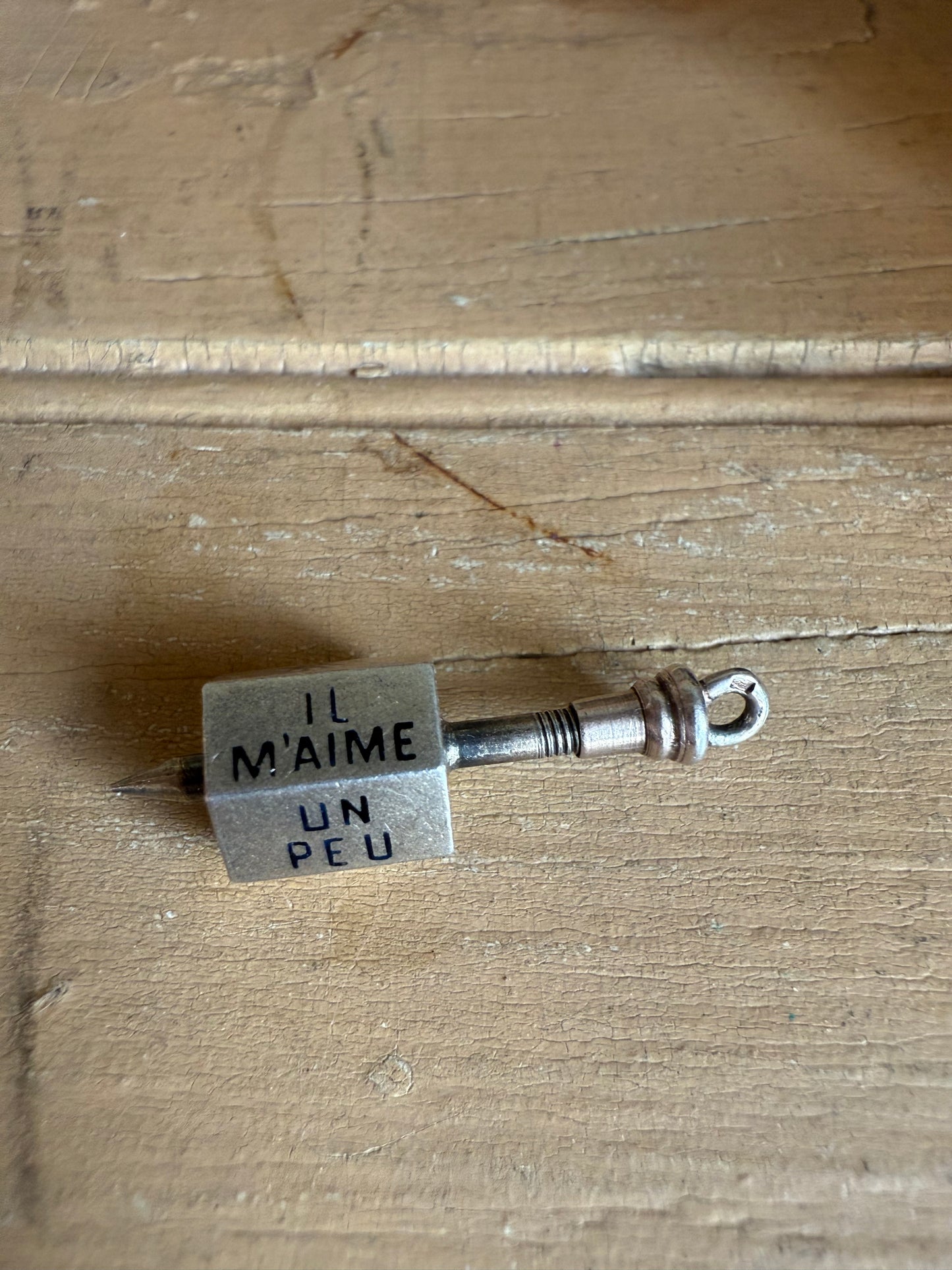 Rare Silver Enameled French He Love Me, He Loves Me Not Spinner Charm Pendant