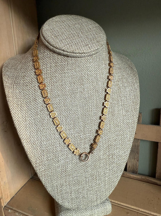 C1880 Antique Victorian Gold Filled Decorative Bookchain Necklace