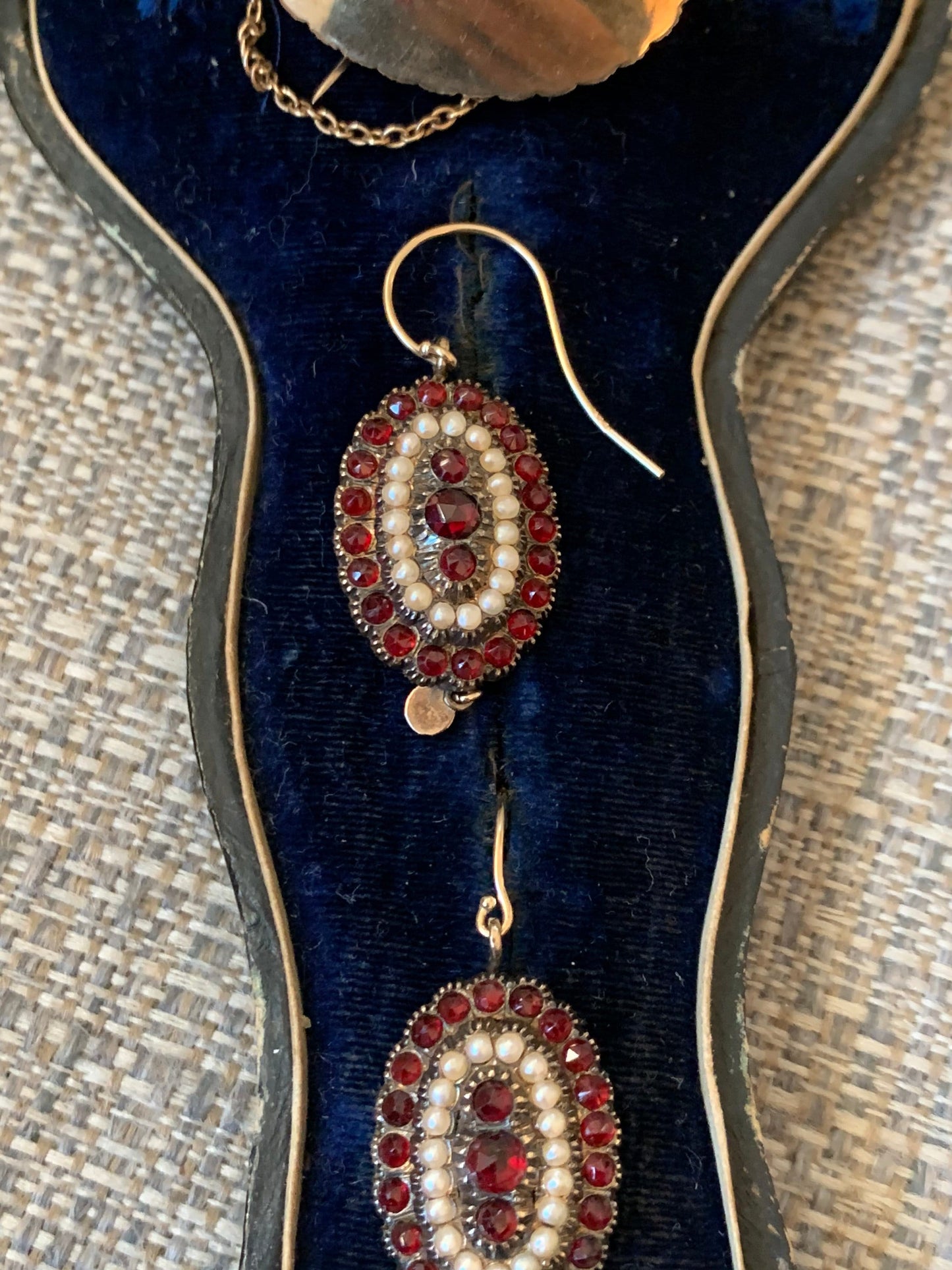 SALE 14K Late Victorian Bohemian Cut Garnet and Pearl Brooch and Matching Earrings
