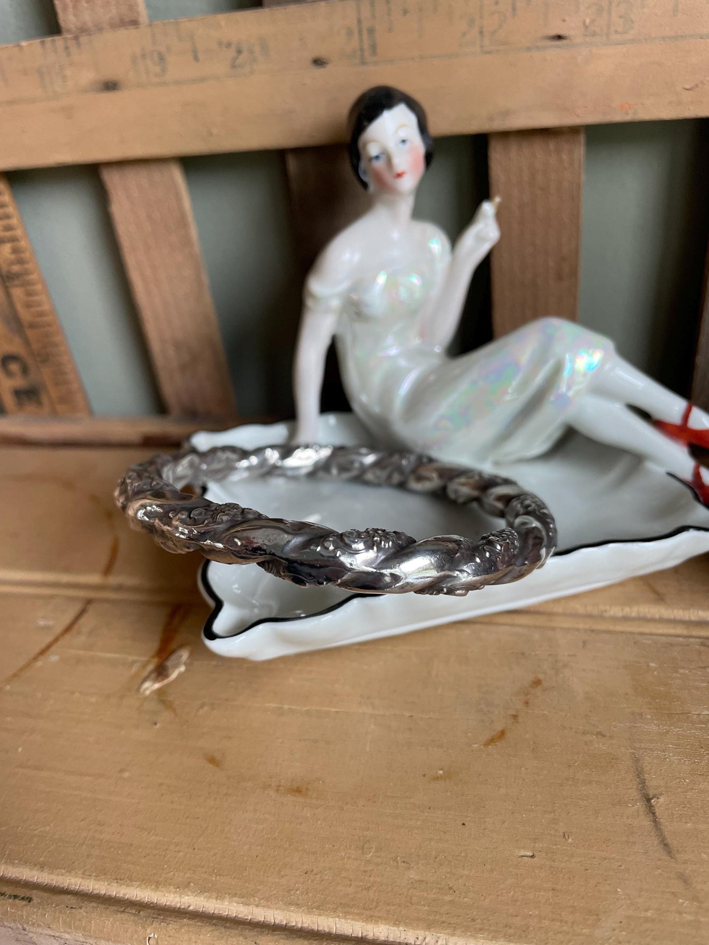 Antique Sterling Silver Repousse Bangle Baby Teether