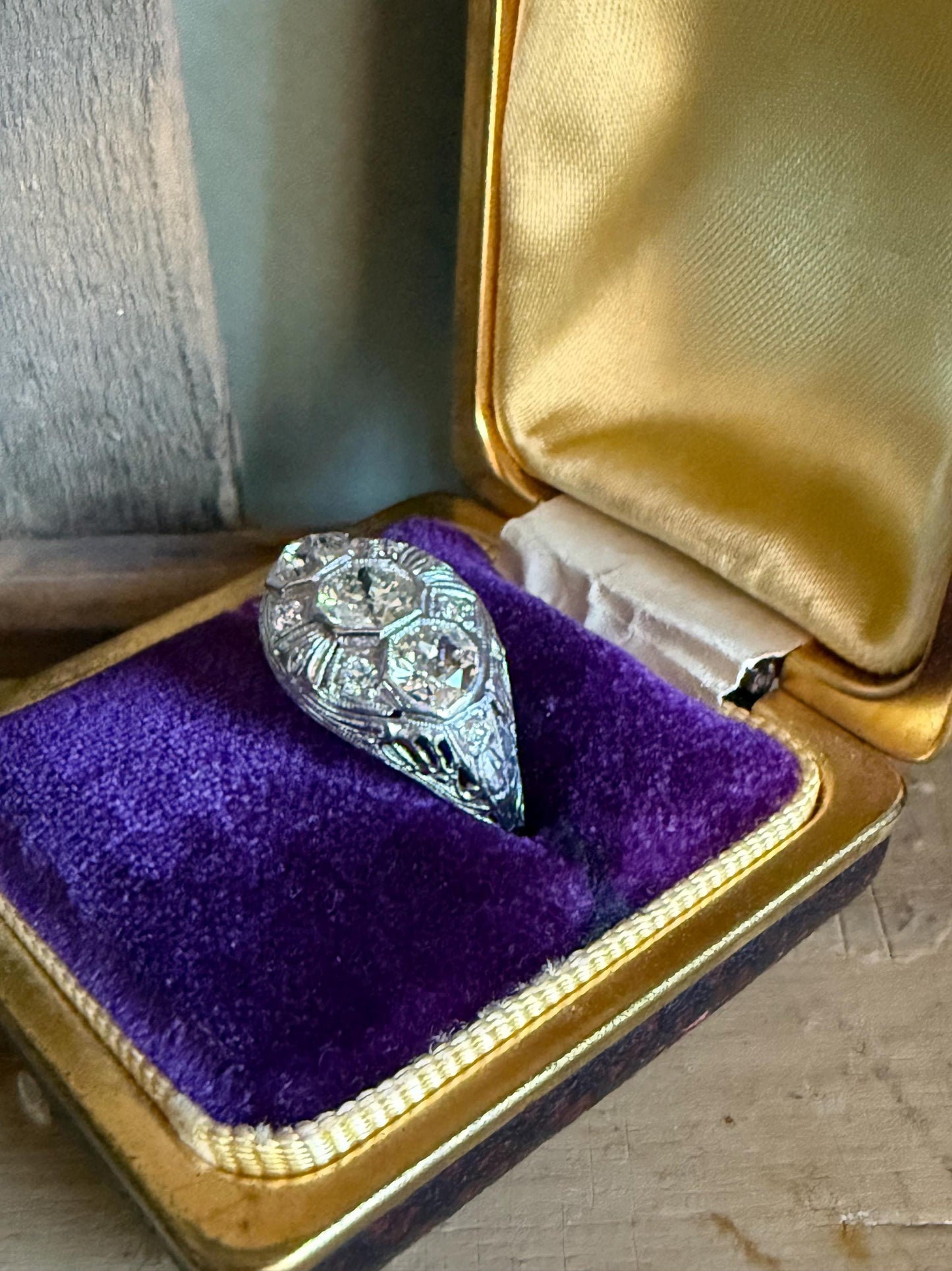 Vintage Art Deco Iridium Platinum Old European Cut Diamond Ring 1.30 CTW