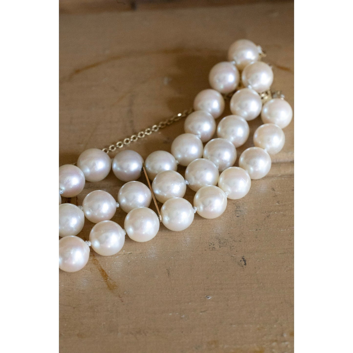 Vintage 14K Yellow Gold Wide Three Strand Pearl Bracelet