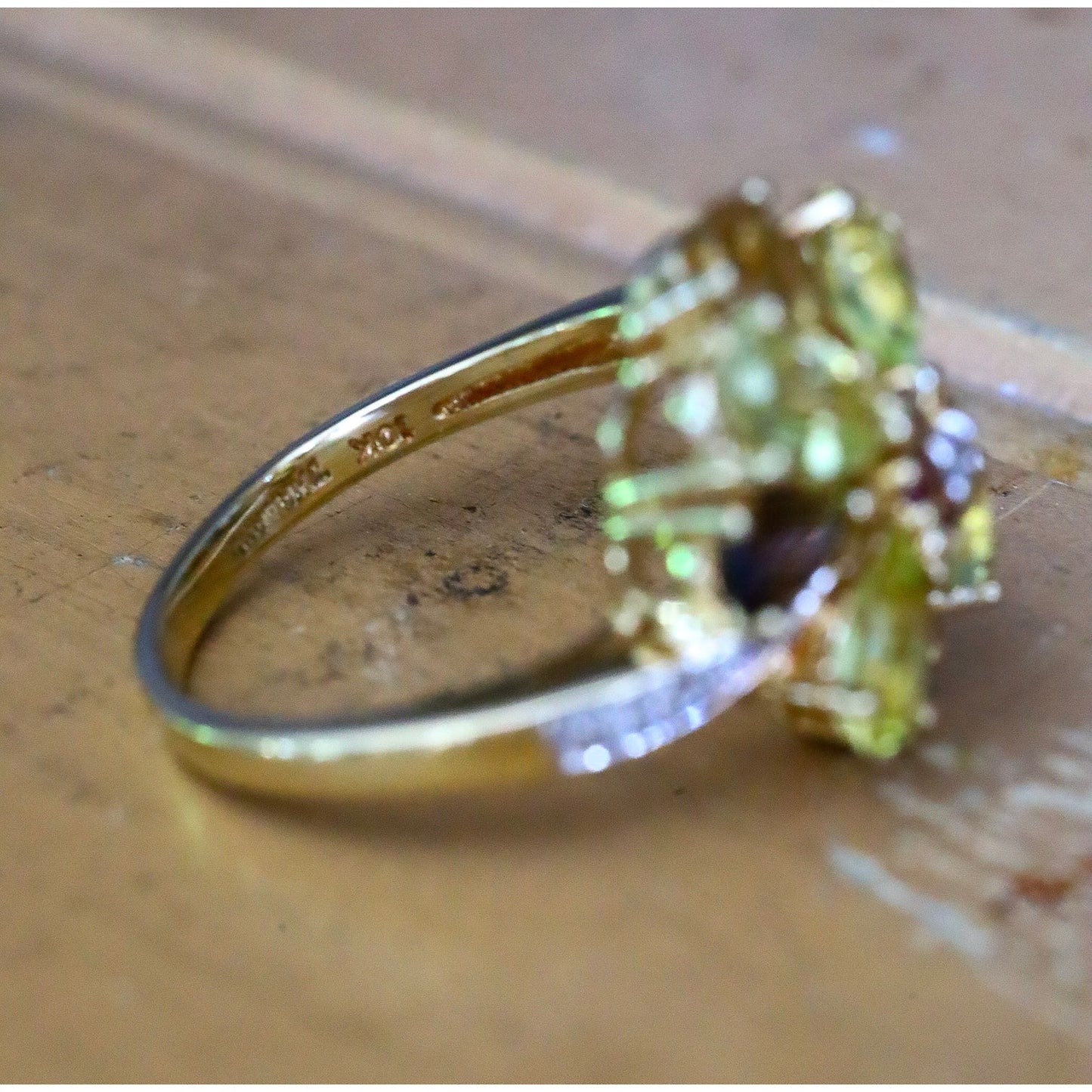 Unique Vintage Multi-Hue Citrine, Ruby and Diamond 10K Yellow Gold Ring