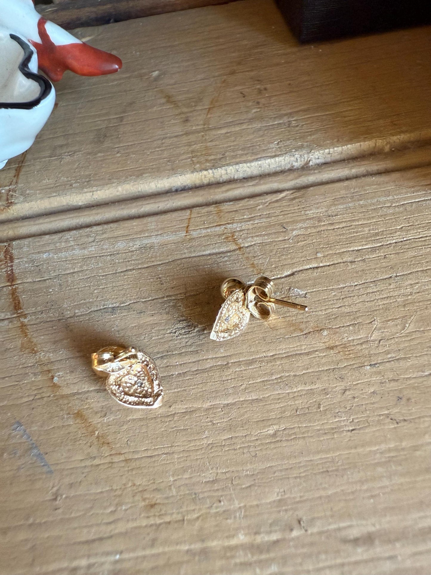 Vintage 14K Yellow and White Gold Stud Earrings with REmovable Diamond Set Heart Dangles