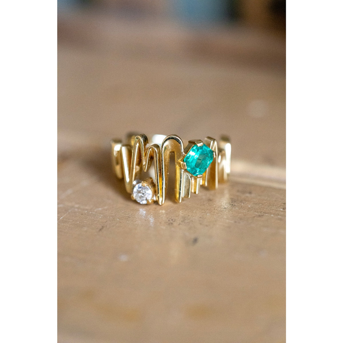 1960's Vintage 18K Columbia Handmade Emerald and Diamond Ring