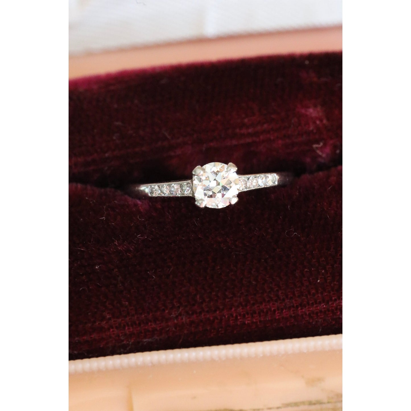 Art Deco 1940 Iridium Platinum .35 Ct Old European Cut Diamond Ring