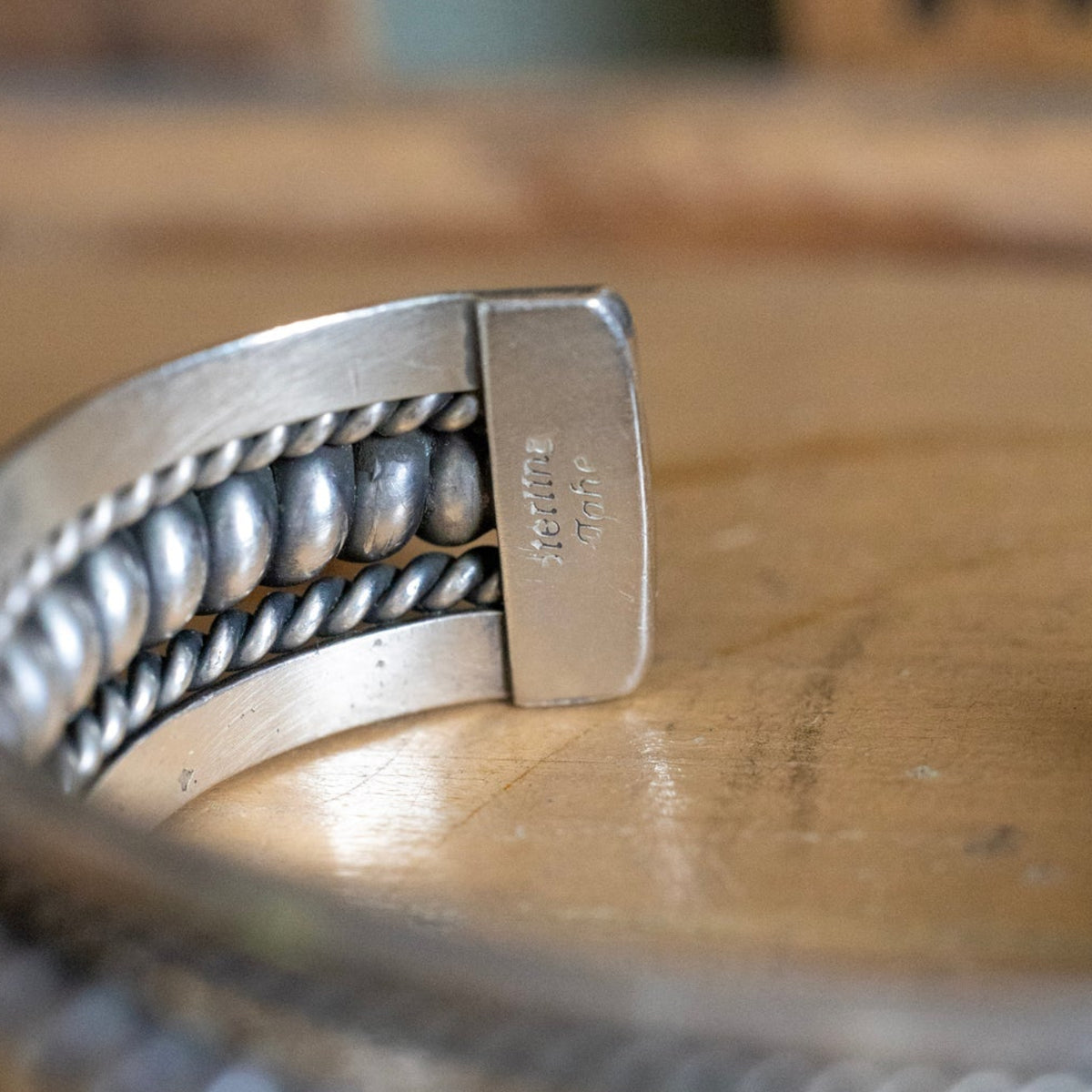 Vintage Navajo Tahe Sterling Silver Ribbon Cuff Bracelet