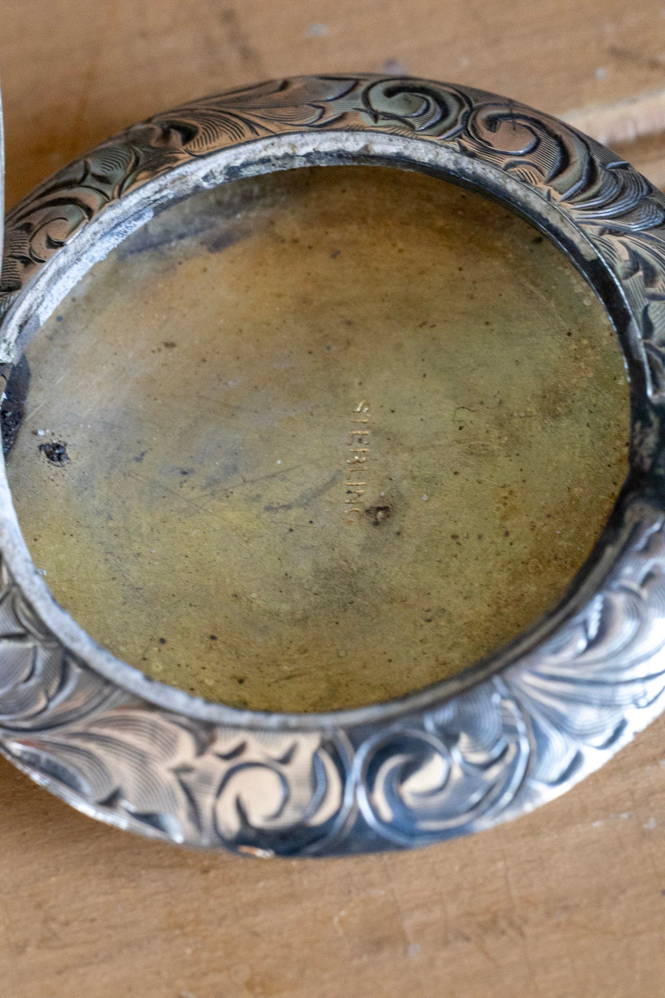 c1920 Art Deco Hand Engraved Round Locket Style Compact on Long Chain