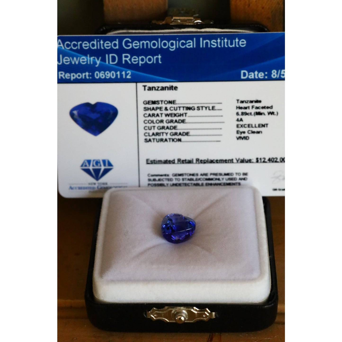 Loose AGI Heart Cut Natural Tanzanite Gemstone 6.89 Cts