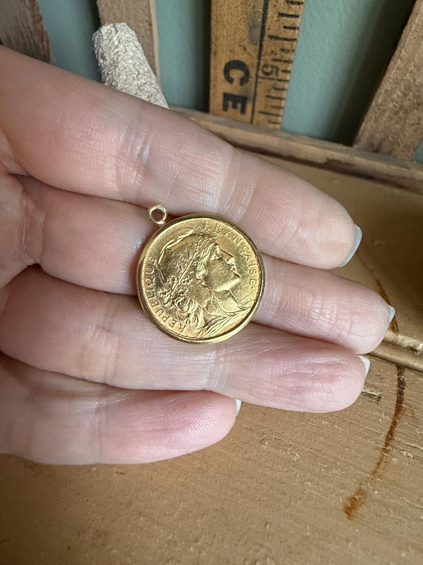 1910 20 Frances Rooster Gold Coin 18K Pendant