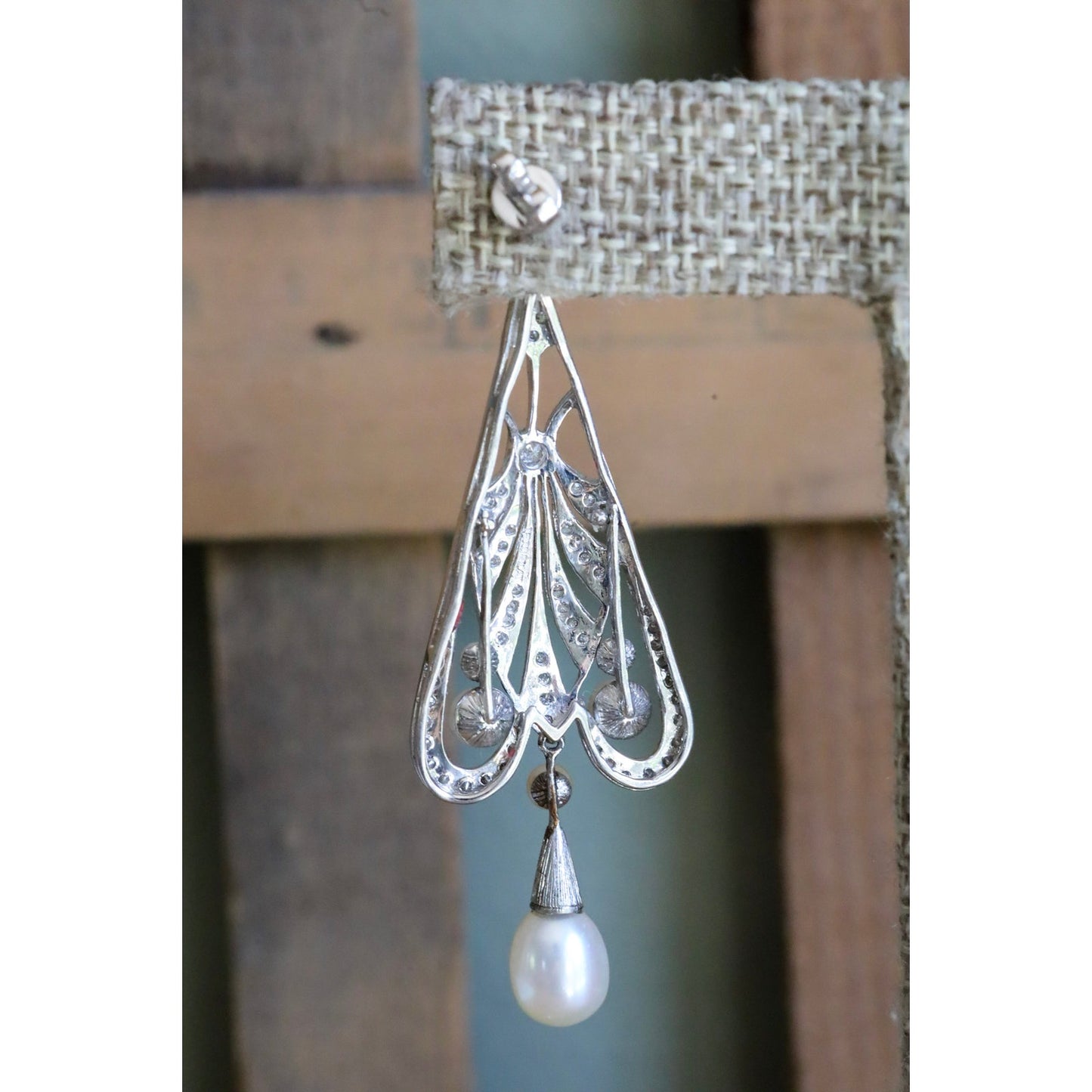 Fine Vintage Iridium Platinum Diamond and Salt Water Pearl Dangle Earrings