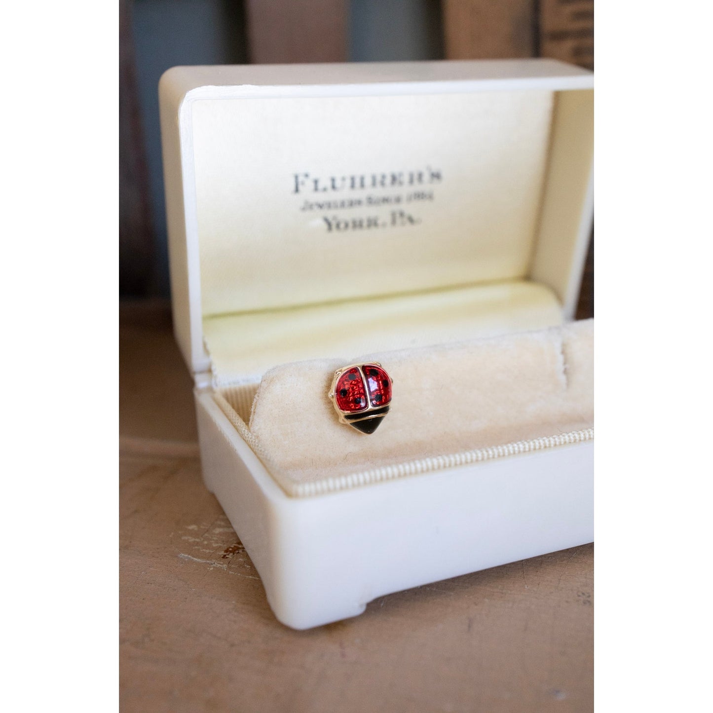 Sweet Single 14K Yellow Gold Enamel Ladybug Earring