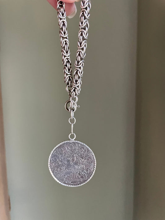 Sterling Silver Thick Byzantine Link Huge Charm Bracelet