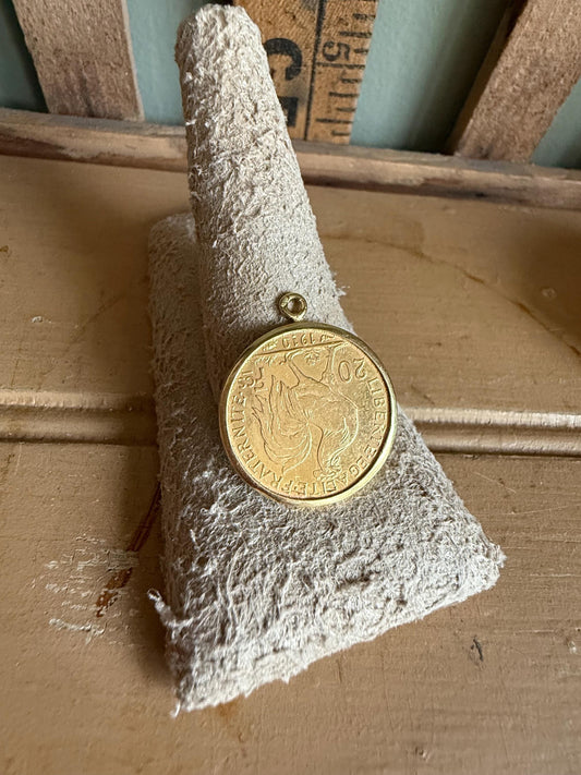 1910 20 Frances Rooster Gold Coin 18K Pendant