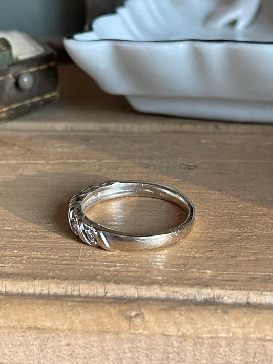 10K Yellow and White Gold Diamond Swirl Band / Stacking Ring