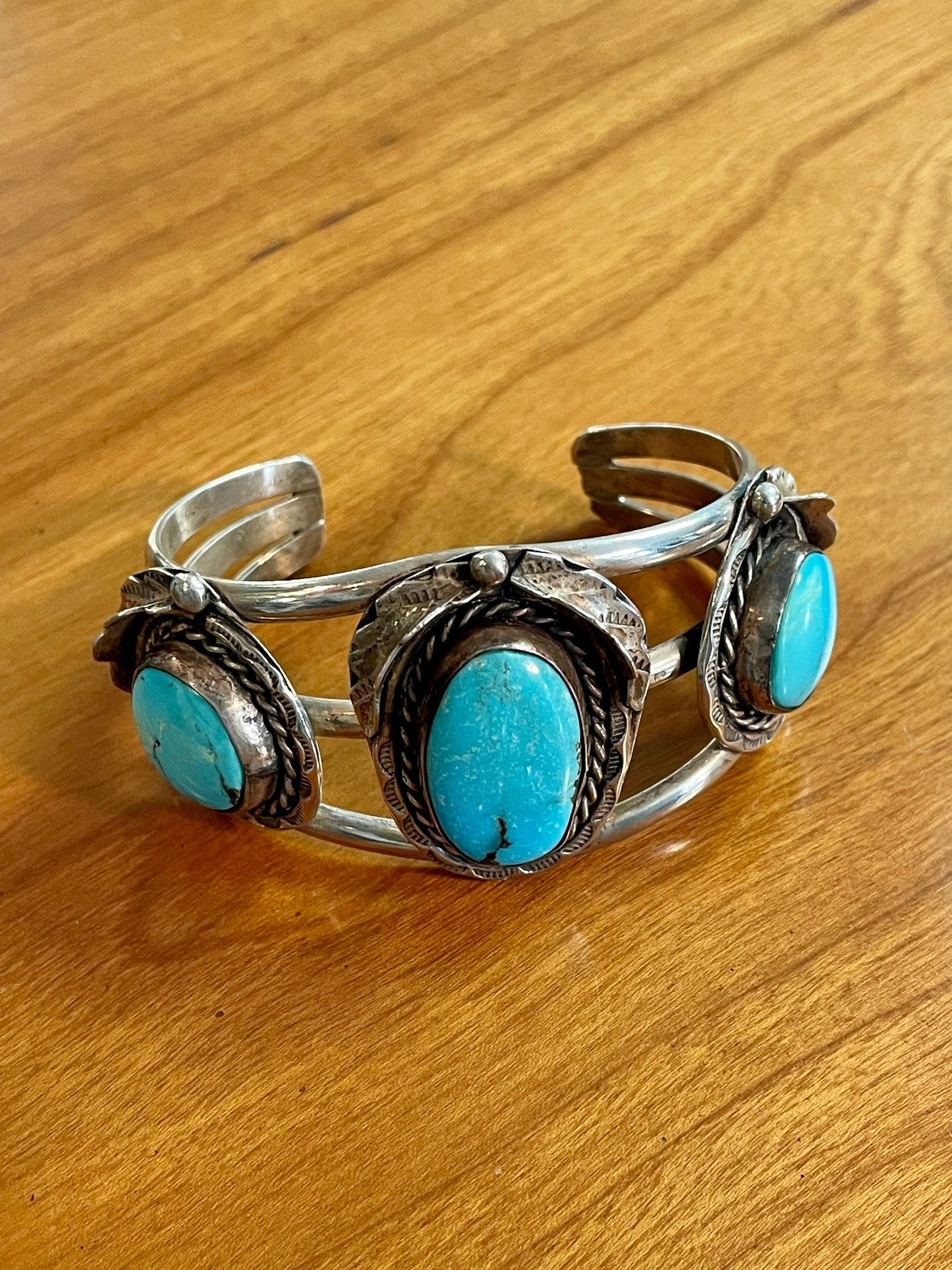 1970’s Vintage Navajo Bezel Set Turquoise Cuff Bracelet