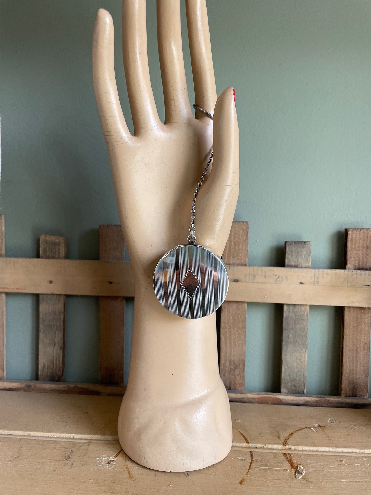 Antique Sterling & 14K Rose Gold Compact - Engine Turned Design