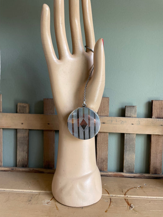 Antique Sterling & 14K Rose Gold Compact - Engine Turned Design