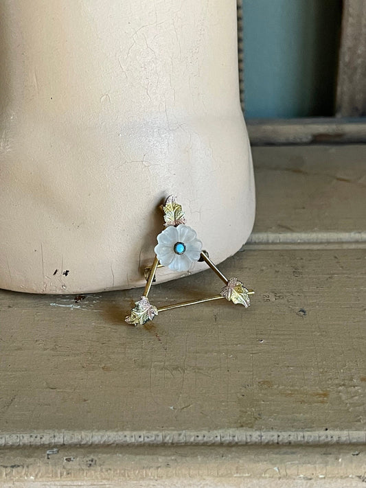 Antique Victorian Tri Color Gold Filled Flower Turquoise Brooch