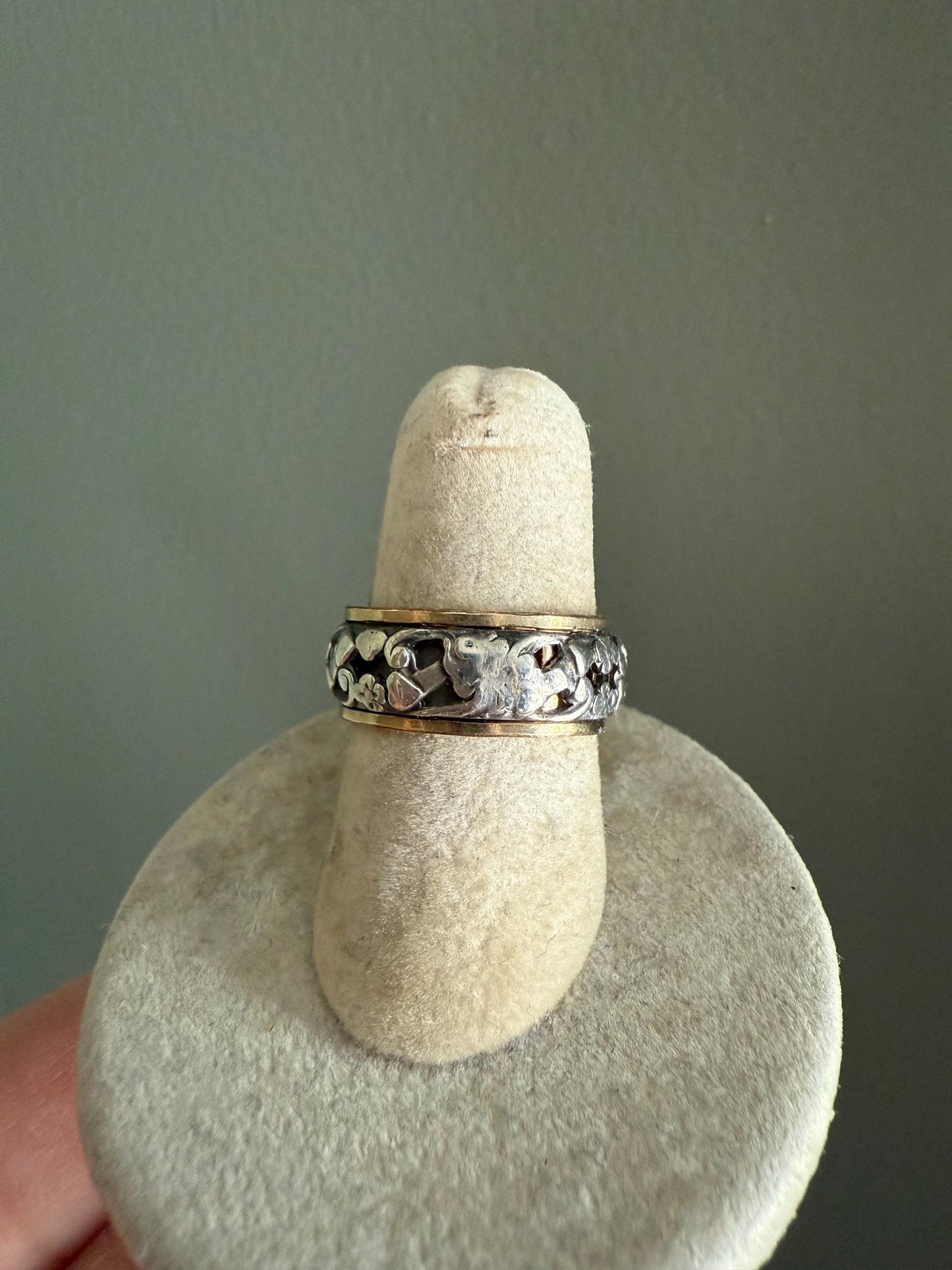 C1940 Vintage Sterling and Gold Sweetheart Floral Eternity Band