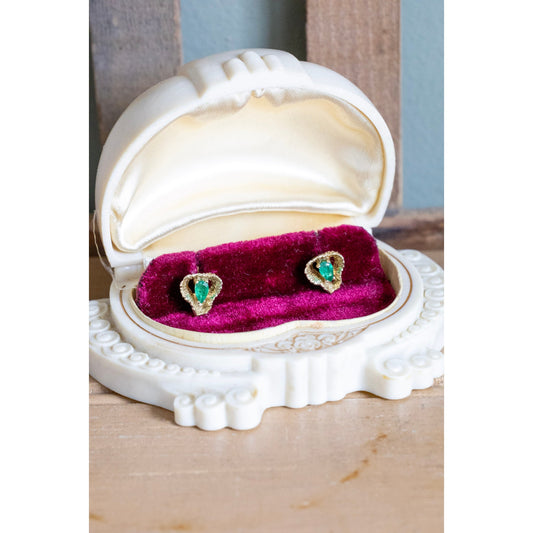 c1970's Brutalist Style Emerald 14K Gold Earring Studs