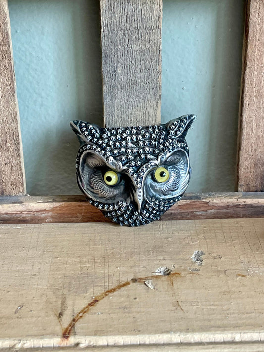 Rare Antique Sterling Silver Large Owl Brooch