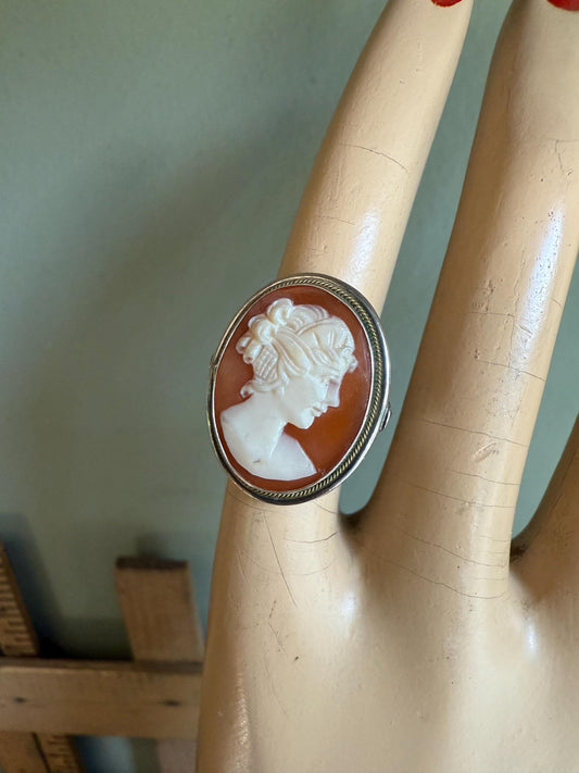 1950'S Mid Century Sterling Silver Shell Cameo Ring