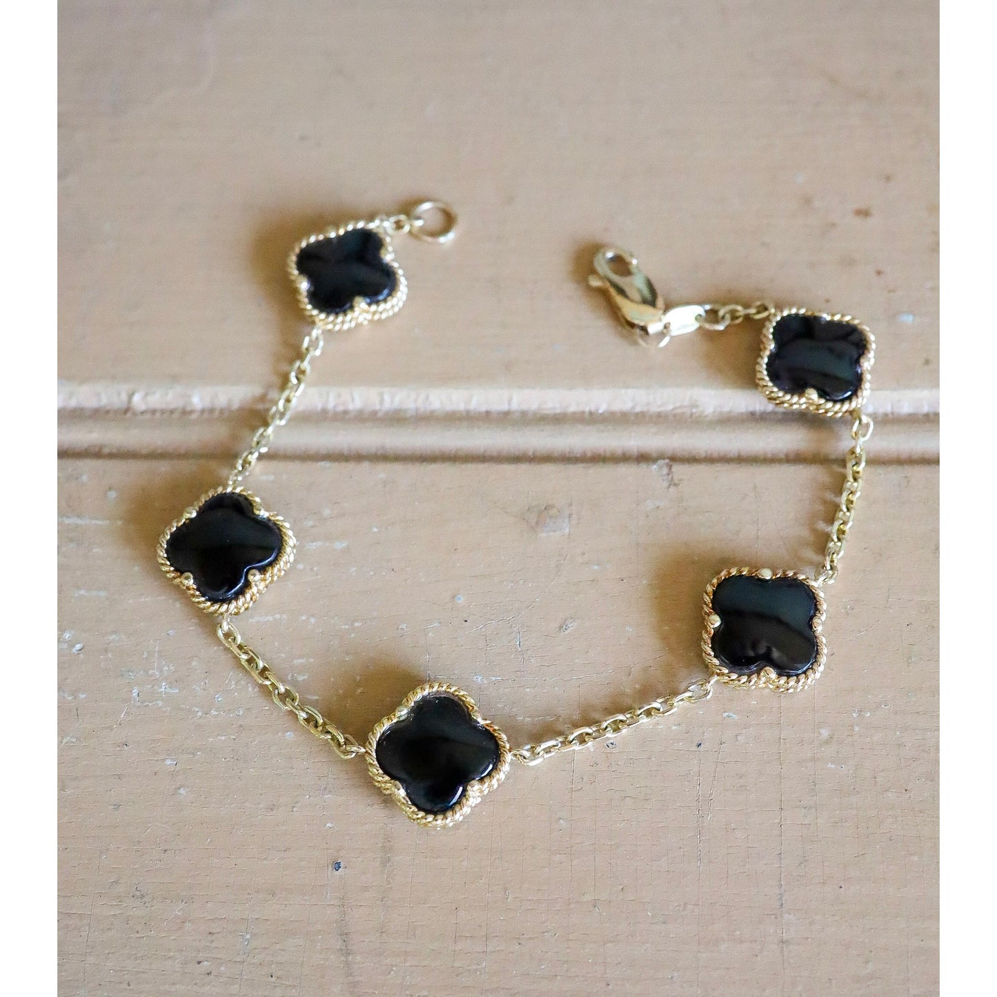 14K Yellow Gold Double Sided Alhambra Onyx Link Bracelet