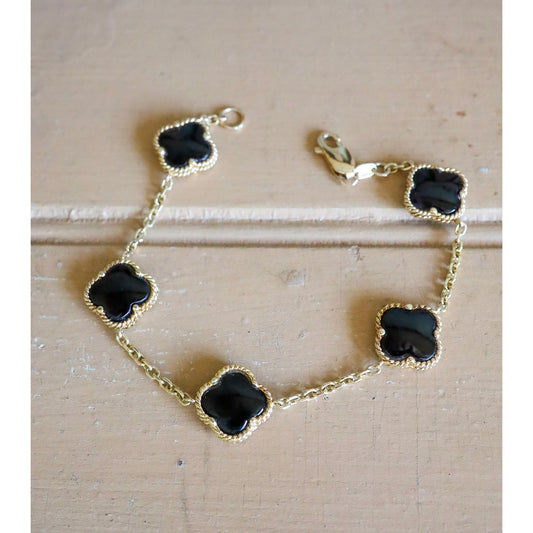 14K Yellow Gold Double Sided Alhambra Onyx Link Bracelet