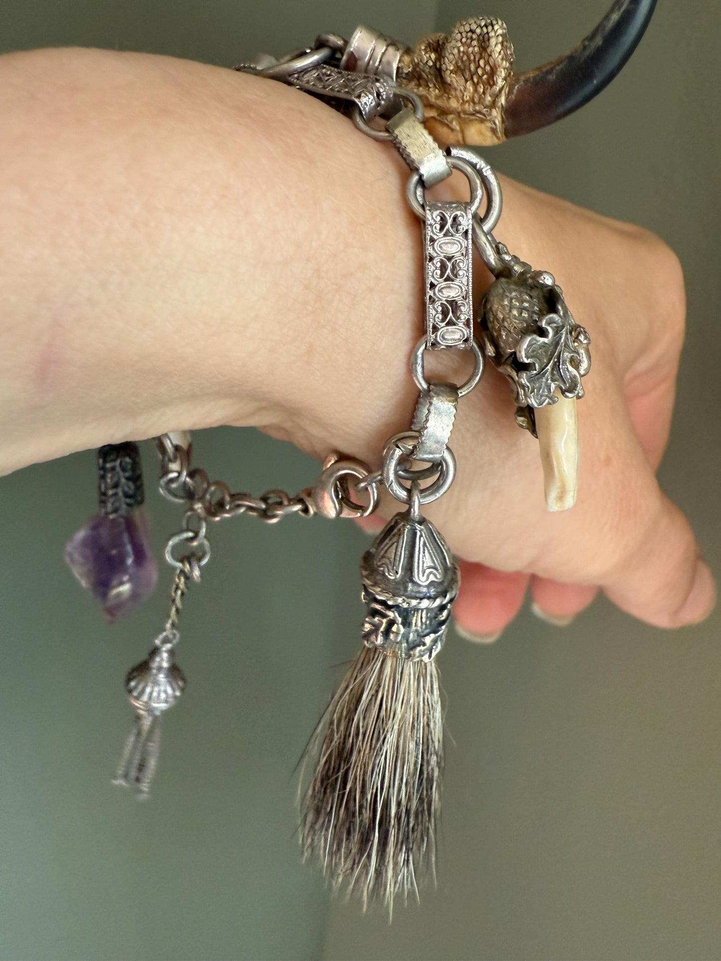 Vintage Silver Charivari Balvaria Hunt Trophies on Bracelet