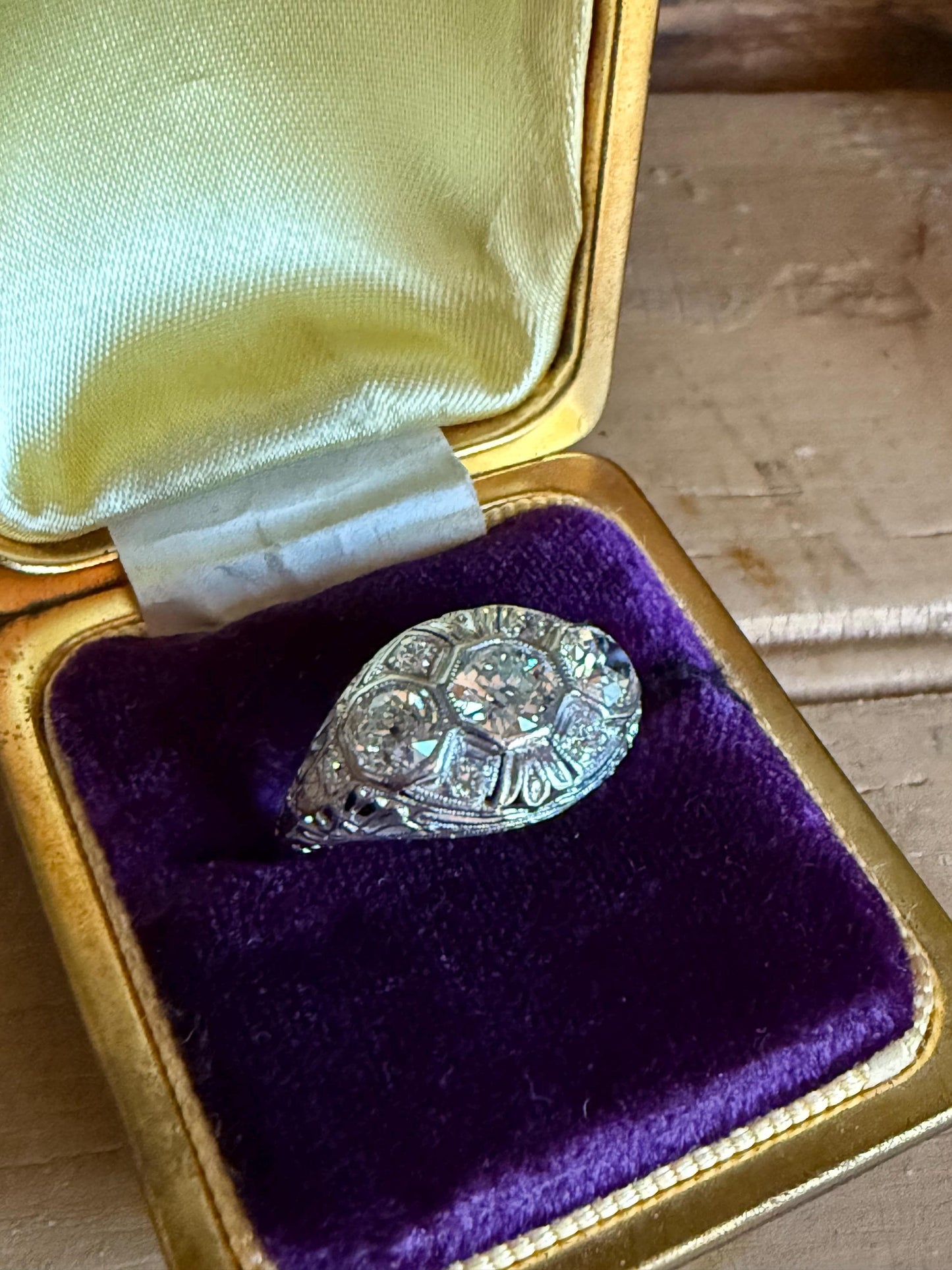 Vintage Art Deco Iridium Platinum Old European Cut Diamond Ring 1.30 CTW