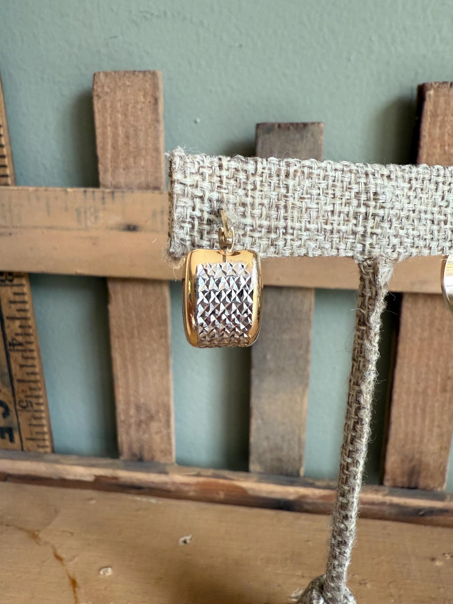 c1980 14K Bi-Color Wide Textured Hoop Earrings