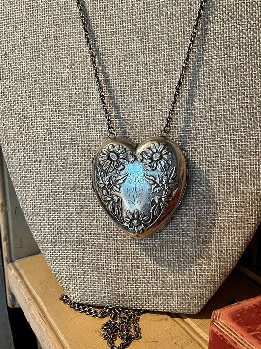 Bristol Silver Antique Huge Heart Coin Pendant on Original Chain